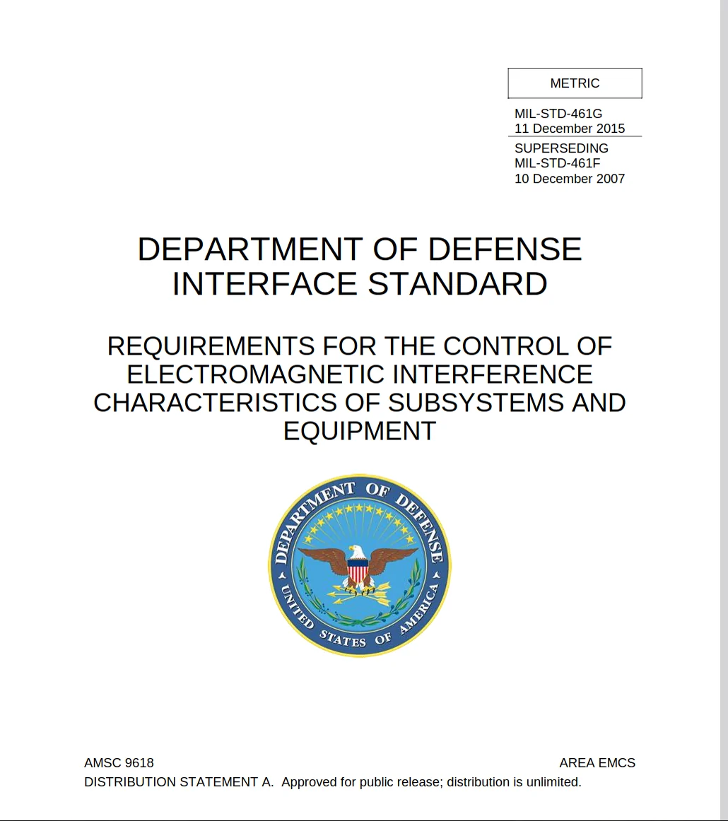 MIL-STD-461G Department of Defense interface standard cover page.