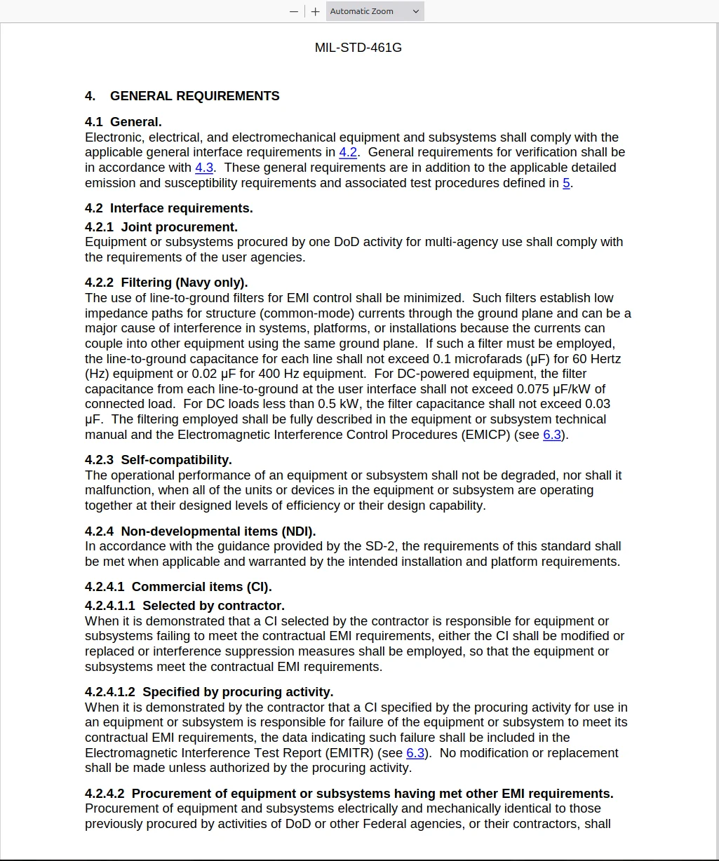 MIL-STD-461G general requirements page.